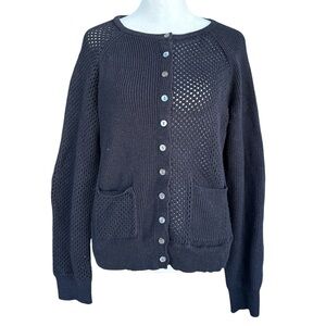 Sundance Mixed Knit Cardigan with Elbow Patches Black L